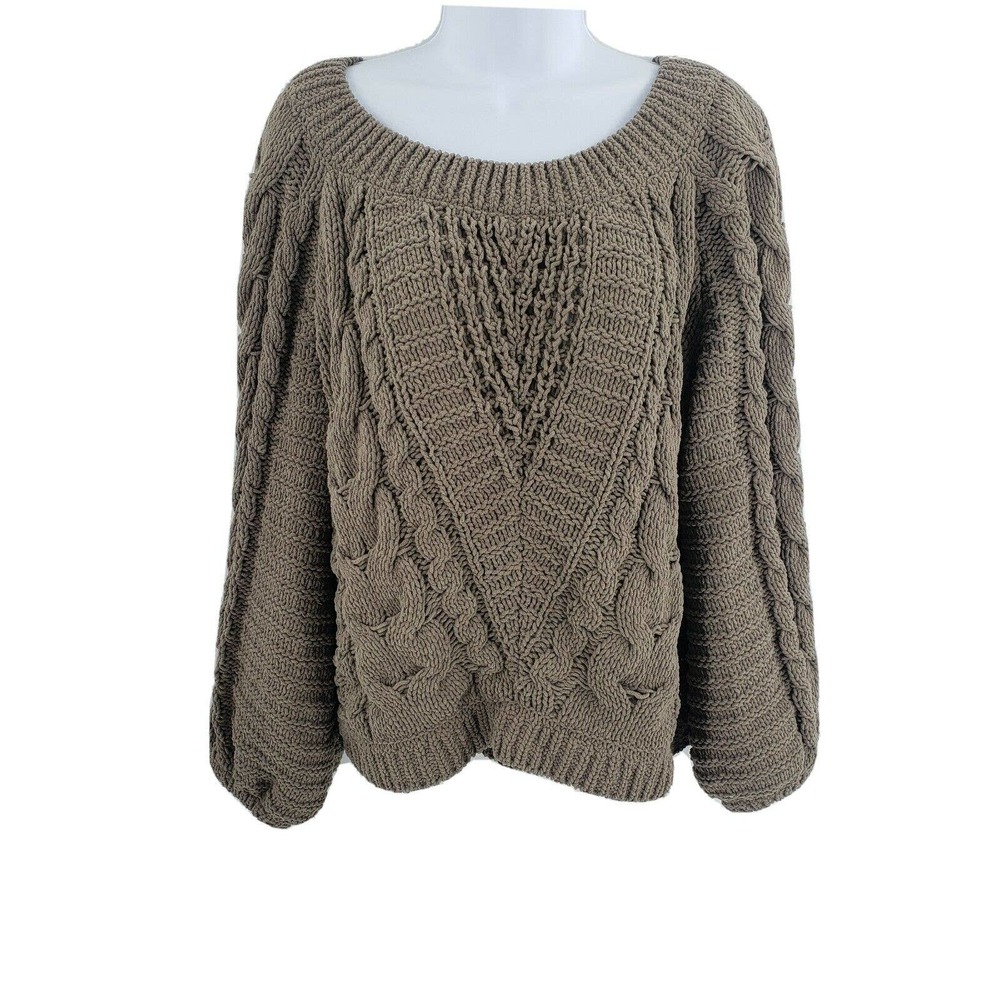 Express Cable Knit Balloon Sleeve Tan Sweater - Picture 4 of 11
